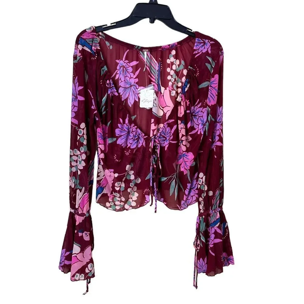 Free People Women's Floral Print Of Paradise Tie Front Crop Top